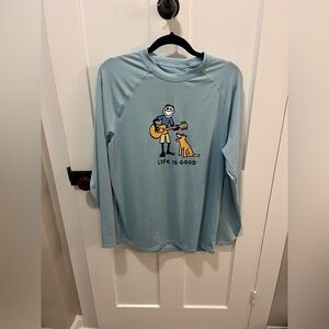 Men’s Life is Good Dog and Guitar long Sleeve Activewear T-shirt Medium